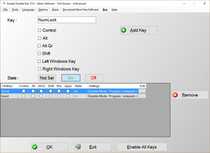 Click to view Simple Disable Key 5.0 screenshot
