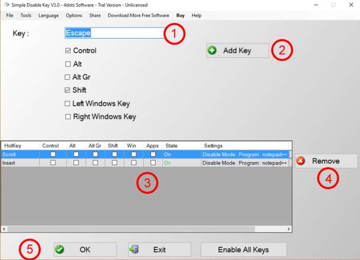 disable key serial number