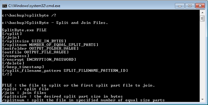 File splitter that can also merge files many features